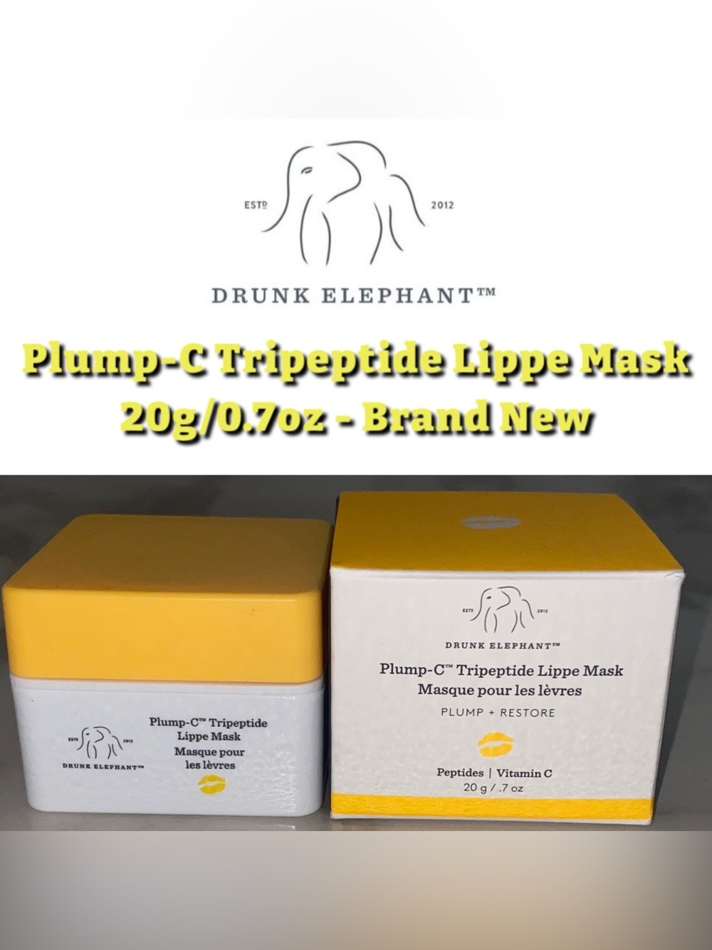 Drunk Elephant Plump-C Tripeptide Lippe Mask 20g - Brand New